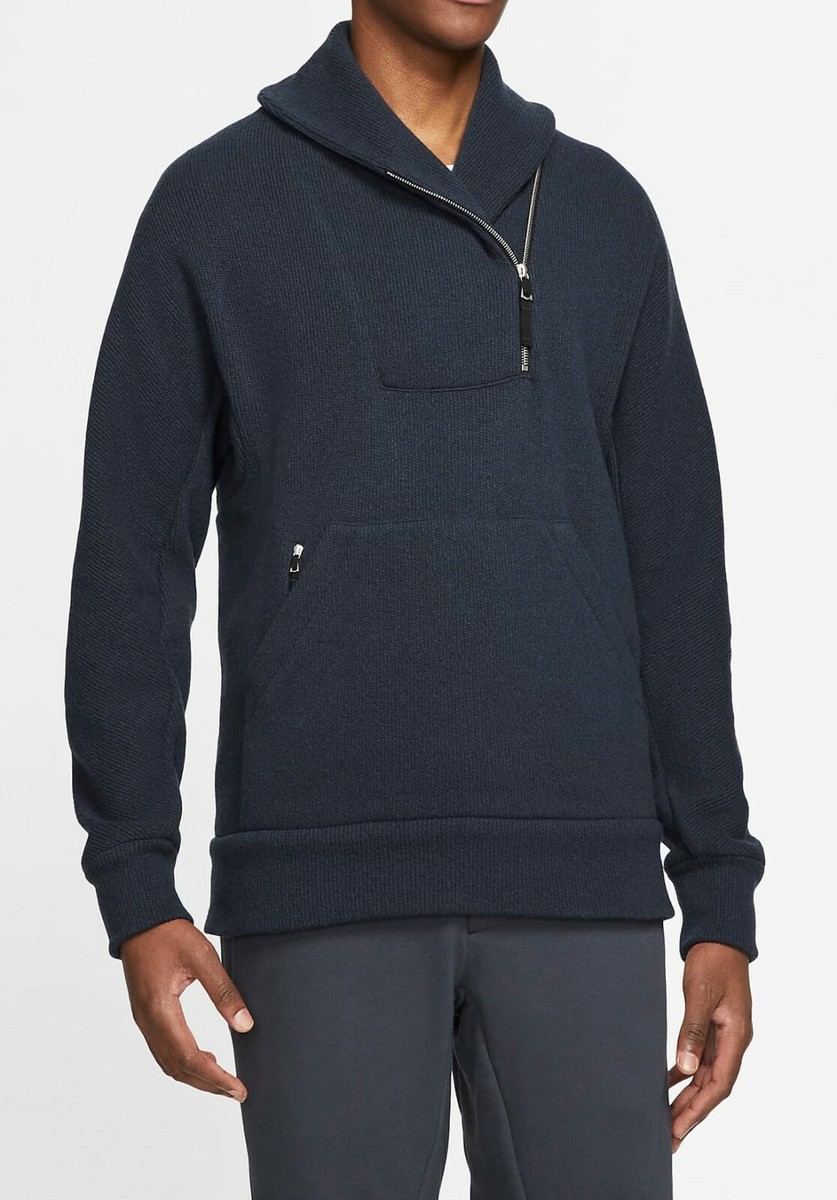 New Nike ESC Men's Shawl Collar Fleece Sweater Navy Made in