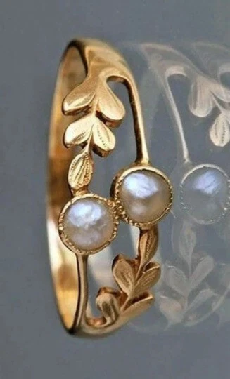 Anel de pérola bronze ouro feminino anel de noivado promessa feito à mão presente para ela - Imagem 2 de 4