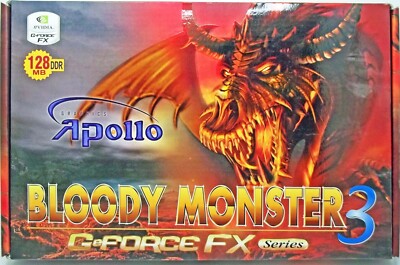 NIB APOLLO GEFORCE FX 5200 128MB DDR AGP 4X/8X VIDEO CARD BLOODY MONSTER 3 64-BI