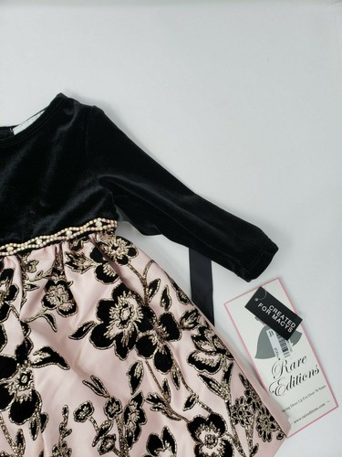 Rare Editions Baby Girls Velvet & Flocked Dress, Glitter Mesh At Skirt. 3-6 M. - Picture 5 of 9
