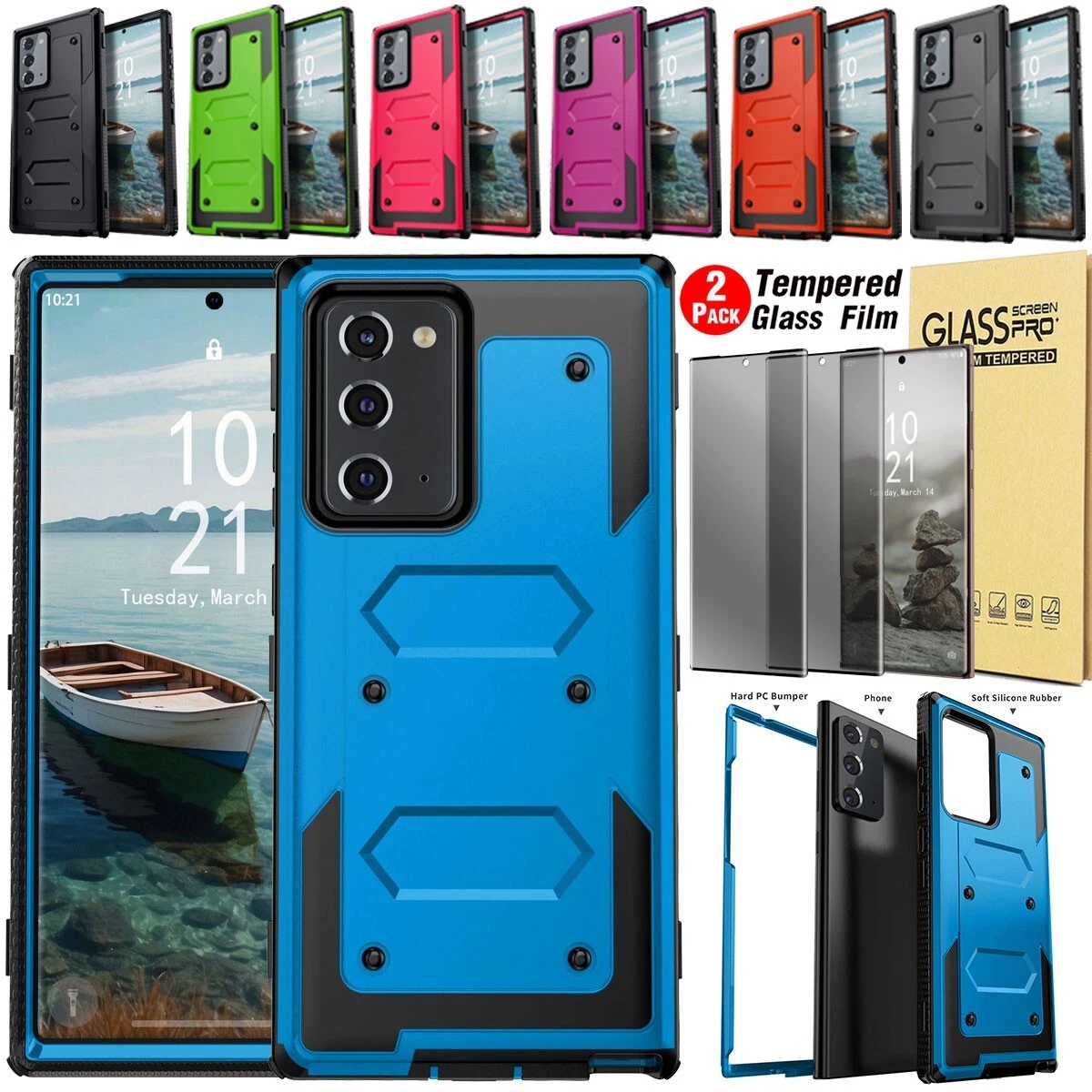 For Samsung Note20 Note20 Ultra 5G Hybrid Hard Case Cover Privacy Tempered Glass