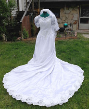 Vintage 80s 90s Jasmine Wedding Dress Cathedral Train Matching Veil REDUCED 