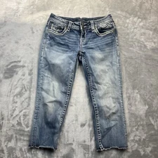 VIGOSS Capri Women Size 7/8 Blue The Dallas Capri  Stretch Distressed