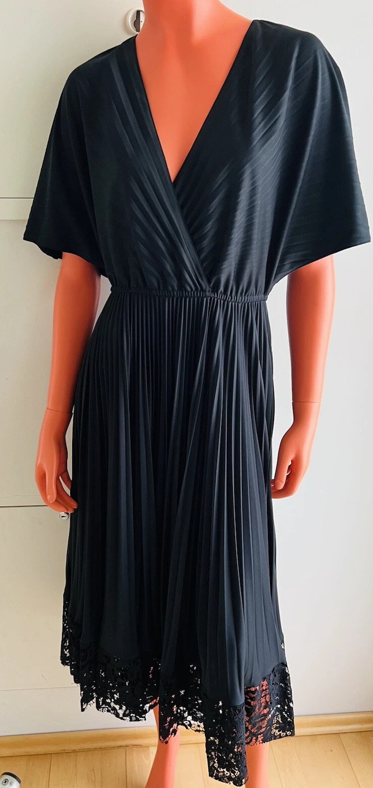 Abito plisee Valentino con pizzo nero taglia XS LP: 1.999 EU NUOVO