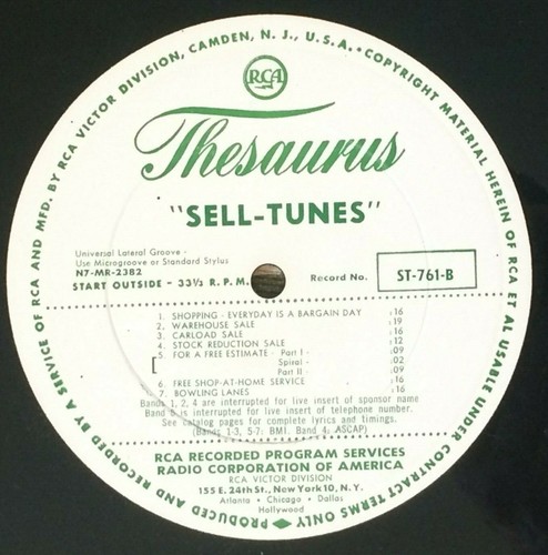 RCA Thesaurus LP Radio Commercials Jingles Easter Bowling Lanes Carload Sale VG+ - Picture 2 of 3