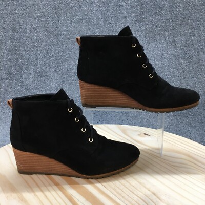 Dr Scholls Boots Womens 10 M Close Call Ankle Wedge Booties Black Fabric  Lace Up