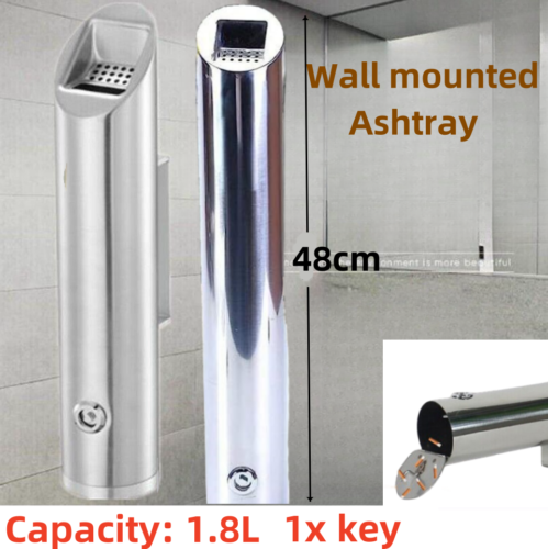 Wall Mounted Ashtray Stainless Steel Floor Standing Vertical Trash Bin 1.8L - Picture 1 of 22