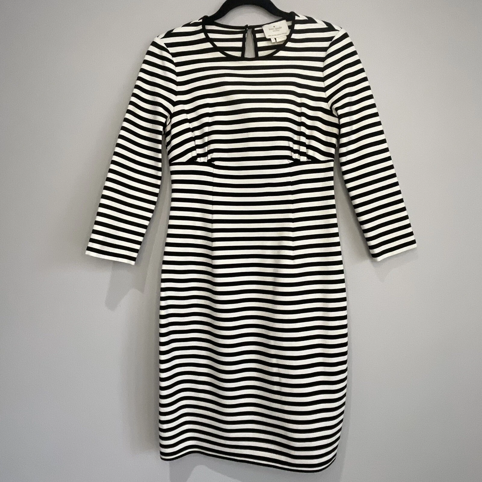 Abito costiero Kate Spade nero bianco a righe preppy buco della serratura taglia 6