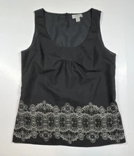 Ann Taylor Loft Women Black Sleeveless Tank Top Blouse Size 4 Floral