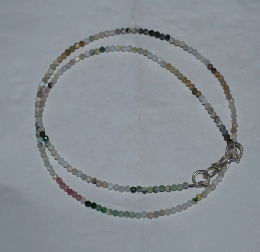 Gemma Pietra Naturale Collana 925 Argento Sterling Tormalina 2 MM Perline 30 " - Immagine 2 di 4