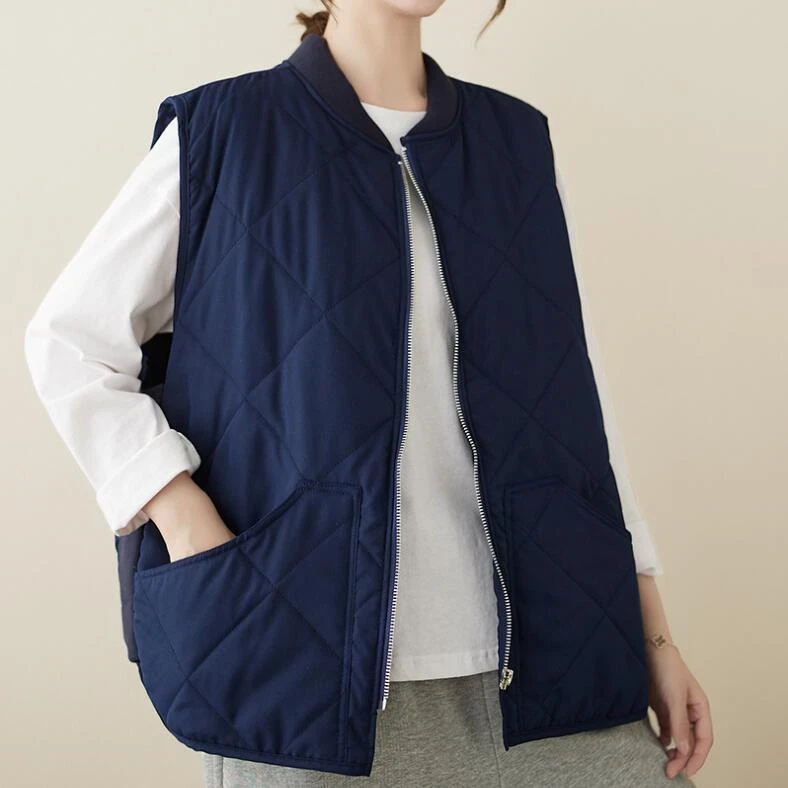 Womens Fashion Winter Stand Collar Loose Cotton Padded Sleeveless Warm Vest Coat - Image 2 of 4