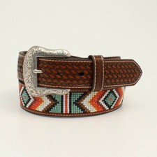 NOCONA Leather w/ BEADED Inlay WESTERN BELT- Cowboy Native Southwest N210004