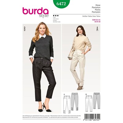Burda Sewing Pattern 6472 Pants Trousers Misses Size 8-18