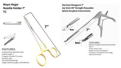 Reusable Kerrison Rongeurs 7" Up 4mm 45° Straight Spinal Surgical ...