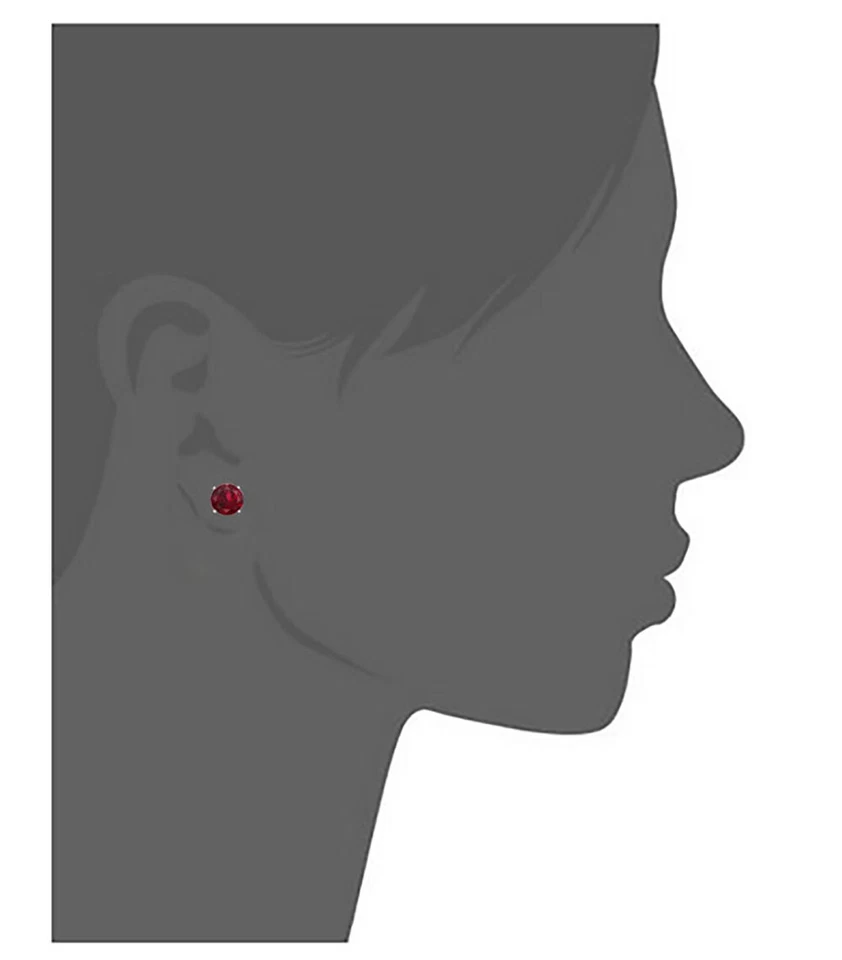 925 Sterling Silver Round Lab Created Ruby Stone Studs Earrings 6mm - Image 2 of 2
