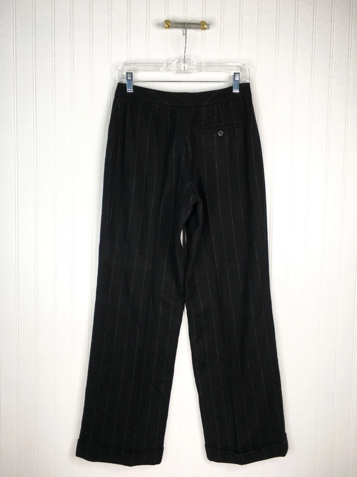 Lauren Ralph Lauren Lana de Cordero Negro Pierna Ancha Rayas Vestido Pantalones Talla 4 Mujer’s Foto 3 de 3