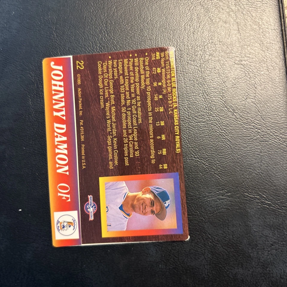 B10 1995 Action Packed #22 Johnny Damon Wilmington, Blue Rocks - Image 2 of 2