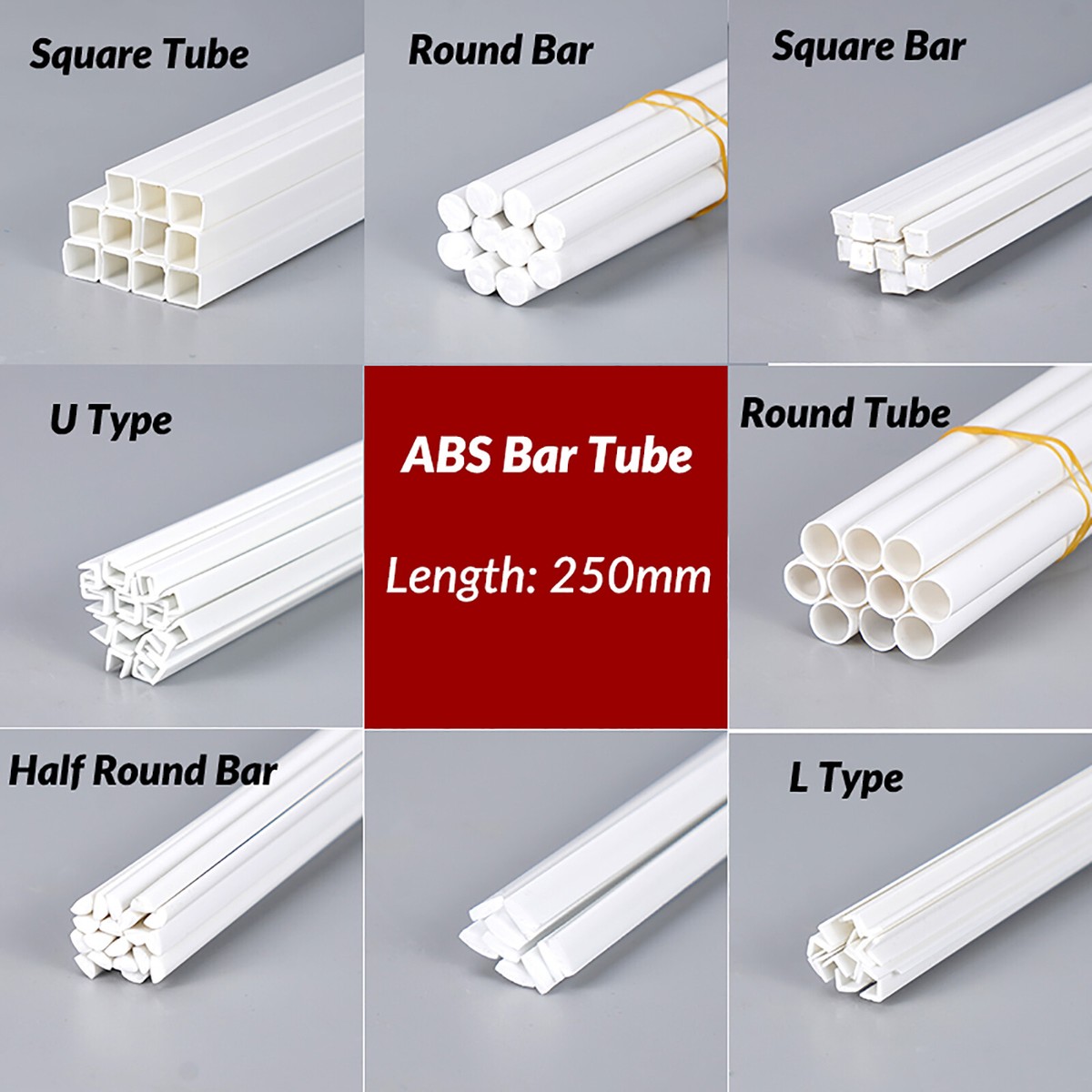 Tubi In Plastica ABS Per Modellismo &ndash; Profili Quadrati, Rotondi, A L E U &ndash; Lunghezza 250mm &ndash; Lotto Misto