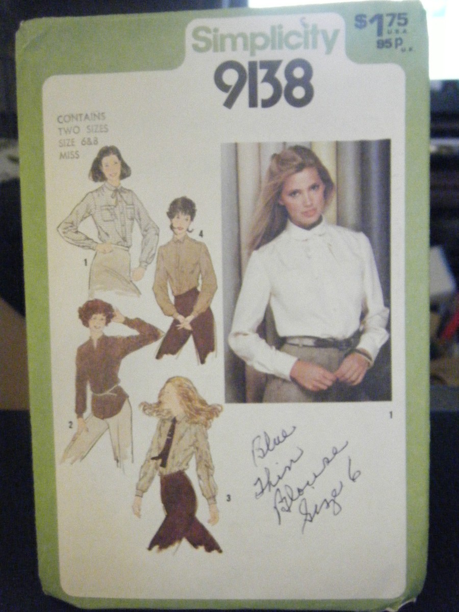 Missy出品 Vintage Simplicity 9138 Misses Shirts Pattern - Size 6 Bust 30 1/2