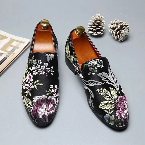 New Mens Embroidery Floral Casual Shoes Comfortable Loafers Slip on Flats Shoes - Picture 26 of 27