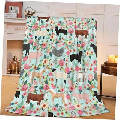 Cow Horse Blanket Super Cozy Soft Pig Goat Blanket Warm 50''x40'' Animal Floral