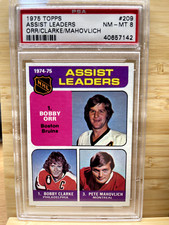 1975 Topps Hockey - Assist Leaders Orr/Clarke/Mahovlich - #288 - PSA 8 NM/MT