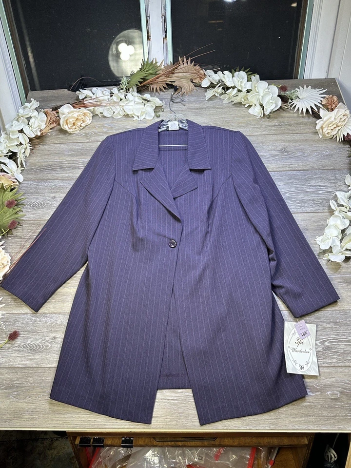 Chaqueta Blazer Moda Bug Talla 18W Plus NUEVA CON ETIQUETAS Púrpura Pin Rayas Foto 3 de 4