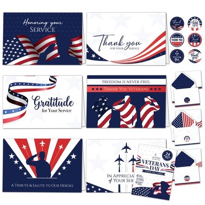 Decorably 24 Pack 6x4in Veteran Thank You Cards with 6x4 inches, Veterans 