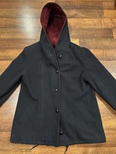 Vintage Mackintosh Vest Coat Wool Red Black Classic Warm Hood Women's Medium