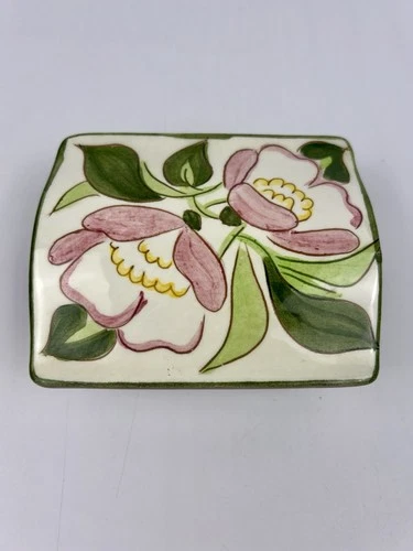 Vintage MCM Stangl Pottery  Pink Floral Terra Rose Cigarette Trinket Box W/ Lid