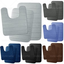 3PCS Solid Memory Foam Bathroom Bath Mat Contour Rug Set with Toilet Lid Cover