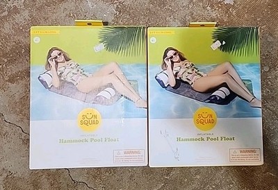 Lot of 2  Sun Squad Inflatable Hammock Pool Float - Navy & White