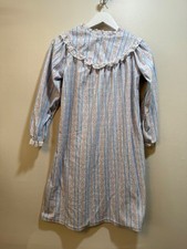 Lanz Girls Flannel Blue Pink Floral Nightgown Eyelet Lace Detail Size M 7/8 