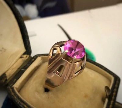 Vintage Ring Estate Jewelry Soviet Gilt Sterling Silver 875 AMETHYST Size 9 USSR