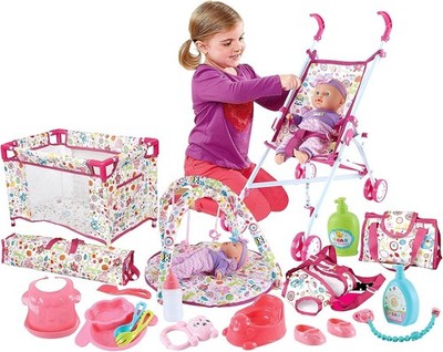 Baby Doll Stroller Nursery Pretend Play Toy Set with Play Mat,Doll Bed | 5-in-1,
