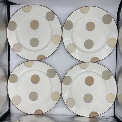 Noritake Ambience Dinner Plates Mocha Java 7989 10.75'' Tan Beige Dots Set Of 4