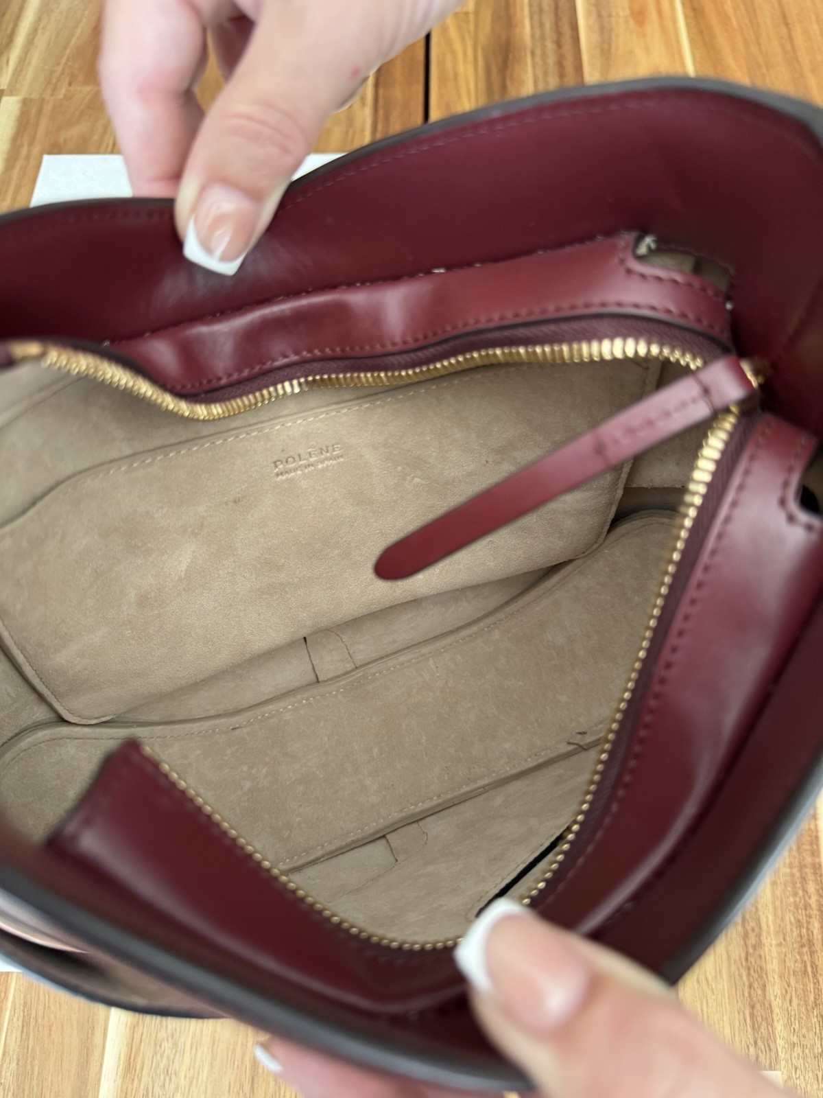 Polene bag.  Dimensions: 26 x 28 x 6 cm. Made in Spain