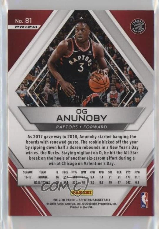 2017-18 Panini Spectra Neon Green Prizm /49 OG Anunoby #81 Rookie RC - Image 2 of 2