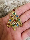 Eisenberg Christmas Tree Brooch Pin Gold Tone Multi Color Rhinestones Signed VTG