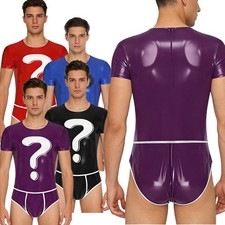 Men Unitard Color Bodysuit Festival Jumpsuit Shapewear Nightwear Gloved Sleeve