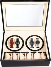 4+6 Automatic Watch Winder Deluxe Wooden Dual Motor Rotating Watches Display