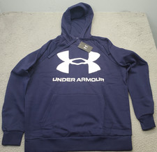 Under Armour Pullover Hoodie Mens Large Navy Rival Fleece Lined Big Logo 1357093