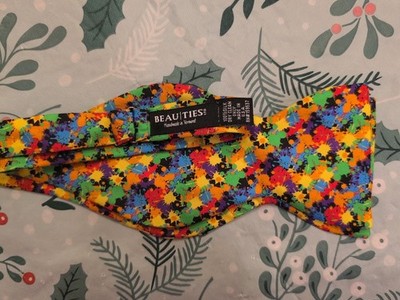 Beau Ties Adjustable Bowtie. Bright Paint Pattern 3.5  Wide Free Shipping 