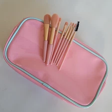 Travel Makeup Bag Cosmetic Organizer with 8 Piece Brush Set Toiletry Pouch