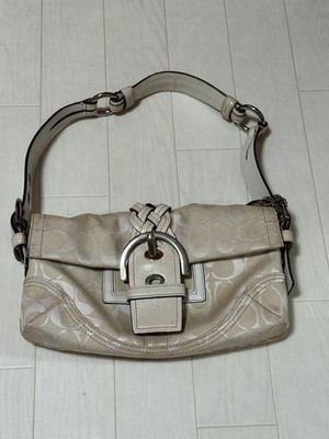 COACH 6280 Soho Shoulder Bag Hand Bag White Leather Canvas