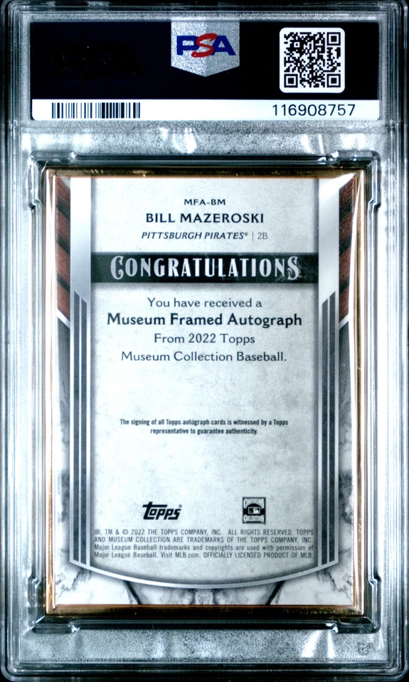 Autógrafo Bill Mazeroski 2022 Topps Museum automático #7/10 enmarcado dorado PSA 8 #BM Foto 2 de 2