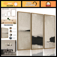 3 Piece Large Modern Abstract Canvas Wall Art Set - Black & Beige Minimalist Dec