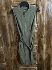 Tommy Hilfiger Women’s Scuba Crepe Dress Sz 6 Olive Green Zip Up Channel Stitch