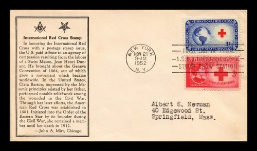 DR JIM STAMPS US COVER INTERNATIONAL RED CROSS FDC COMBO MASONIC CACHET