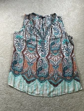 Signature Studio Women's Sleeveless Top Large Paisley Print Polyester